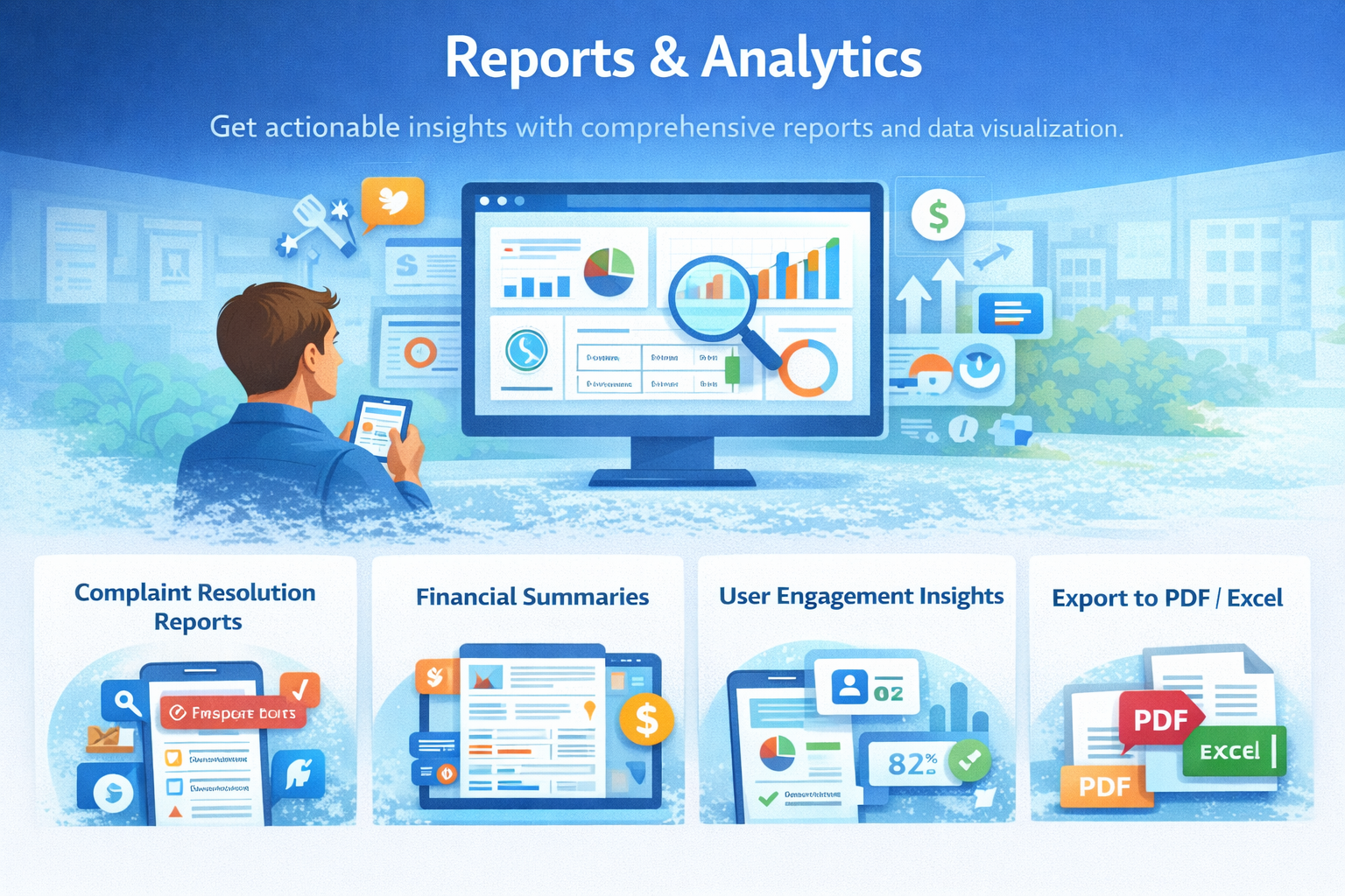 Reports & Analytics - Get actionable insights with comprehensive reports and data visualization